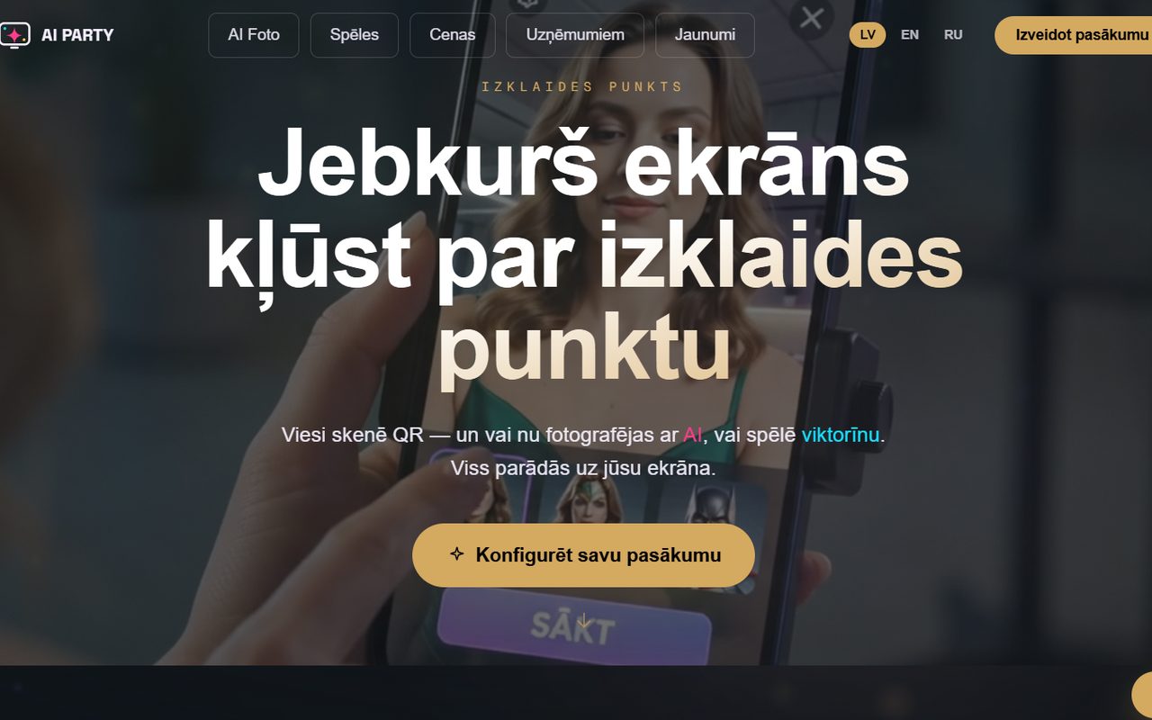 AI Party - Pasākumu platforma, ekrānuzņēmums