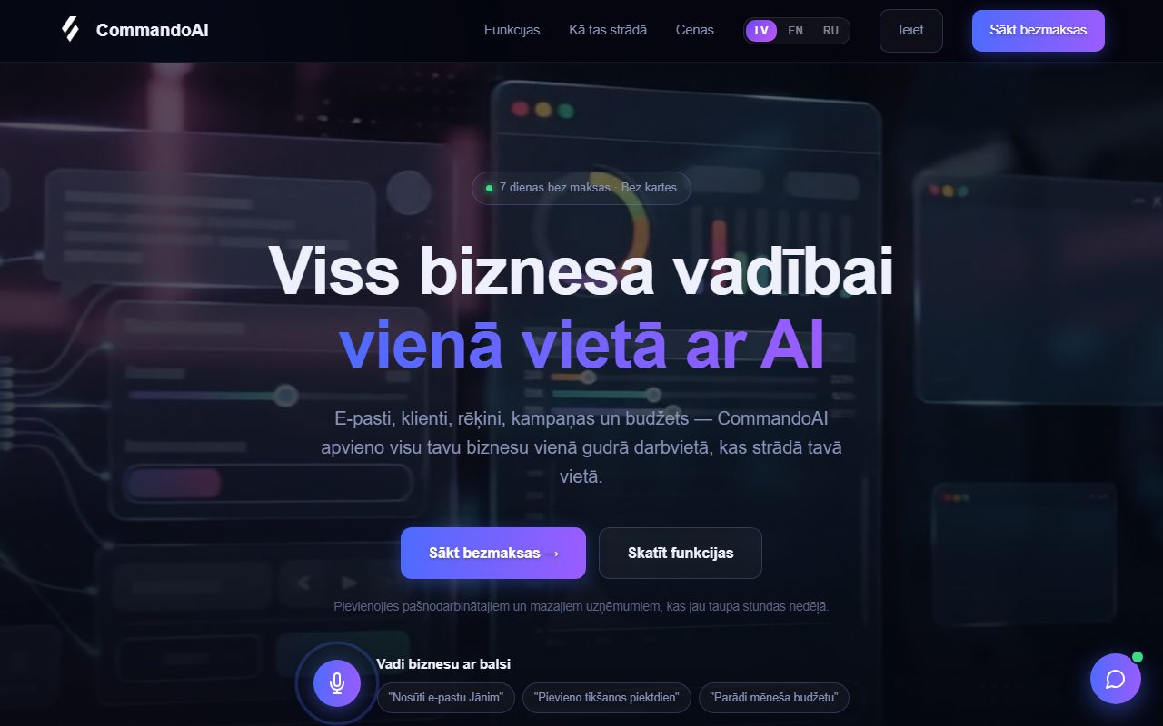 CommandoAI - AI CRM platforma, ekrānuzņēmums