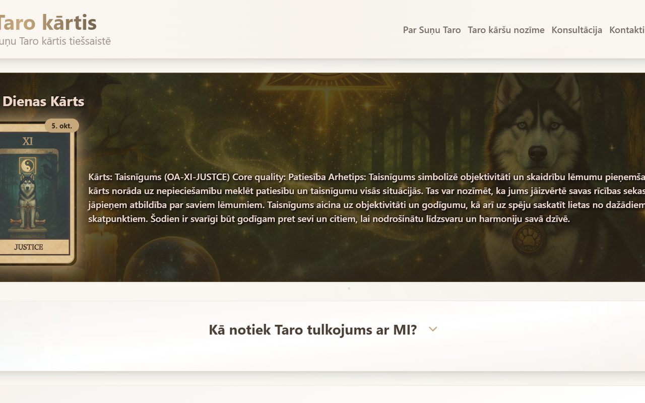 Tarot for Life - AI interpretācijas platforma, ekrānuzņēmums